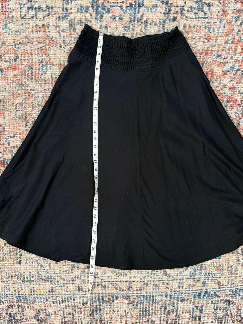 Lauren Ralph Lauren Black Cotton Midi Skirt 2P Pintuck Full A-Line Old Money - Picture 5 of 7
